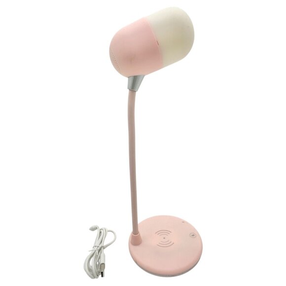 3-In-1 Pink Desk Lamp 5.0 Speaker USB Wireless Charger 12 Inch Flexible Neck - Picture 3 of 8